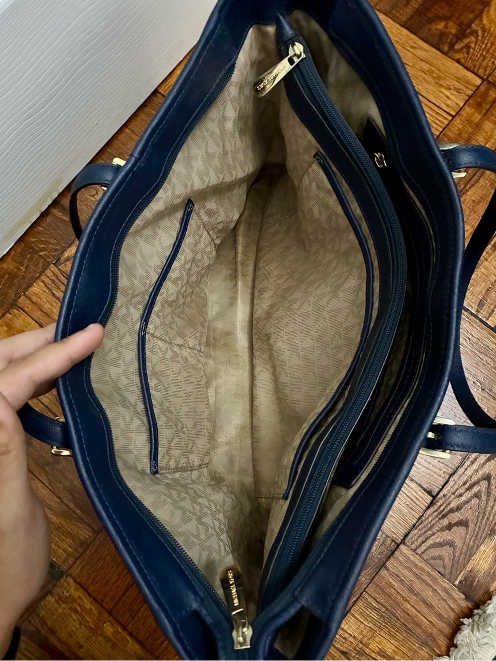 Michael Kors Dark Blue Saffiano Leather Tote with Gold Accents - Picture 7 of 7